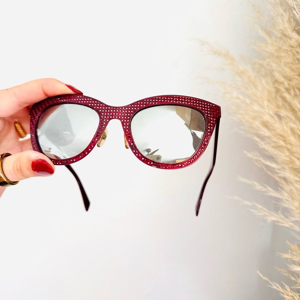 MARC JACOBS Red Burgundy Woven Metal Mirror Lens $250 Sunglasses Black Case - Picture 2 of 16